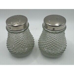 Grace Diamond Point Glass Salt & Pepper Shakers Round Ball Vintage